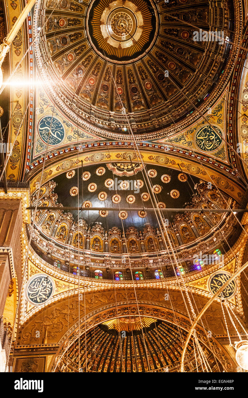 Inside the cupolas of the great Mosque of Muhammad Ali Pasha or Citadel Mosque in Cairo. Stock Photo
