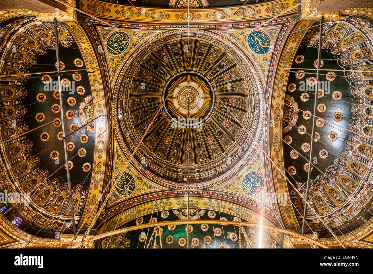 Inside the cupolas of the great Mosque of Muhammad Ali Pasha or Citadel Mosque in Cairo. Stock Photo