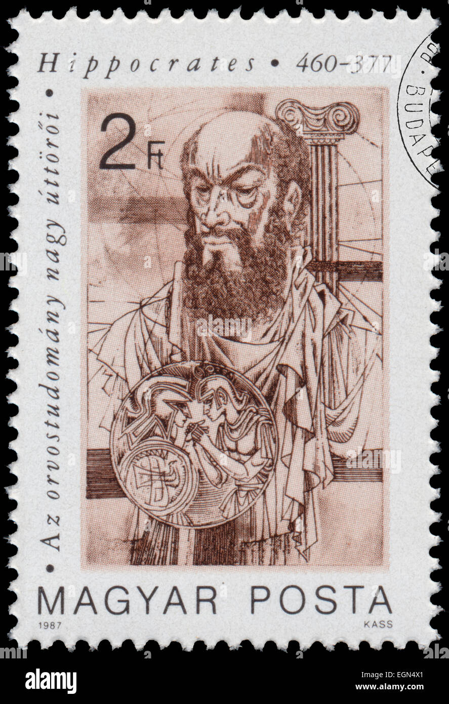 HUNGARY - CIRCA 1987: Stamp printed in Hungary shows Medical Pioneers - Hippocrates (460-377), circa 1987 Stock Photo