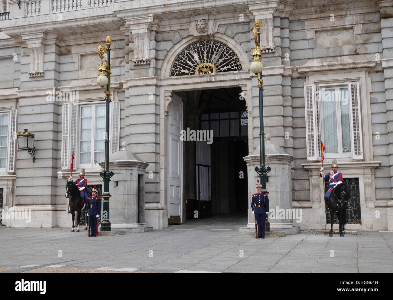Changing of the Guard ceremony, guards at Royal Palace of Madrid, Spain