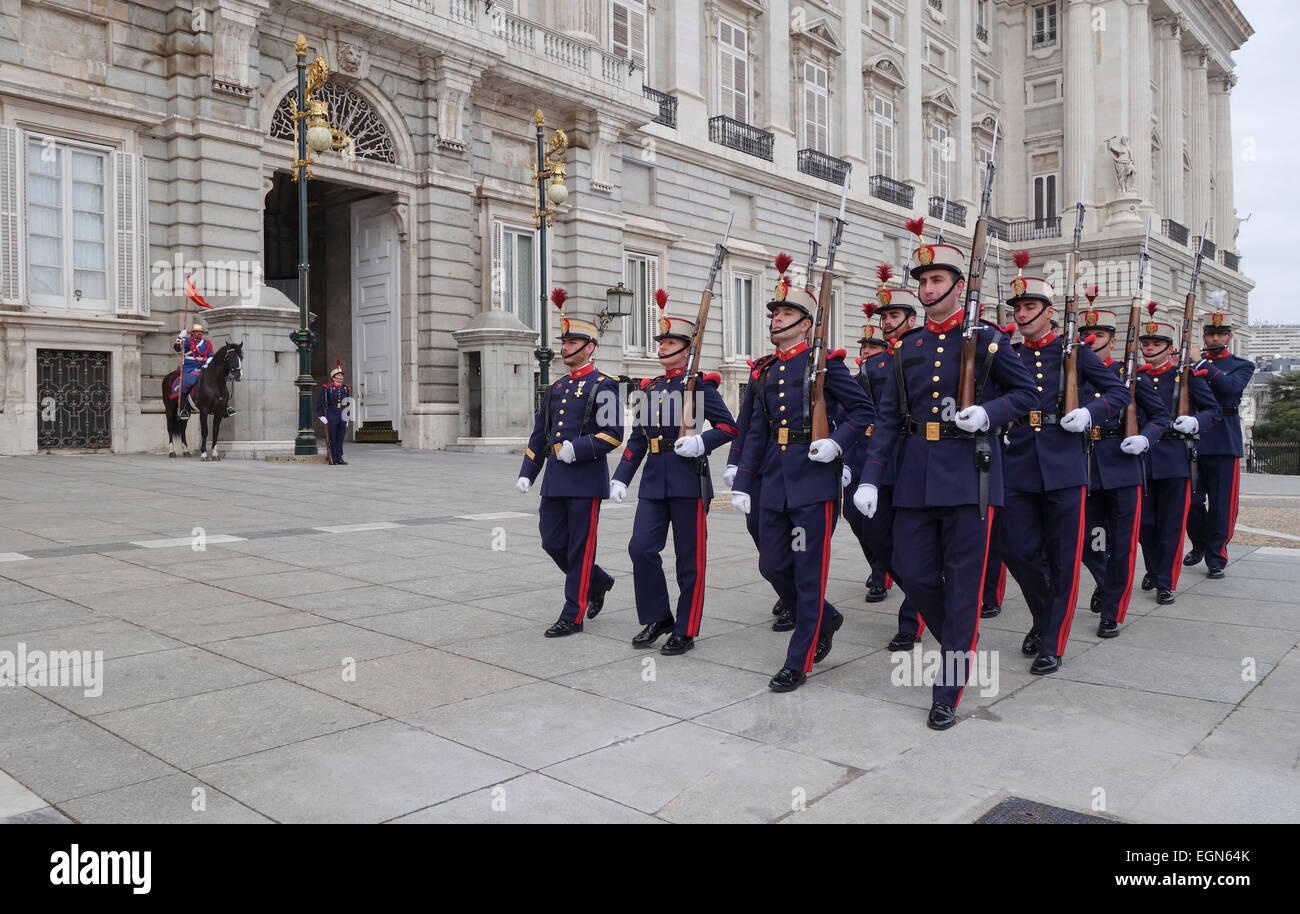 Changing of the Guard ceremony, guards at Royal Palace of Madrid, Spain