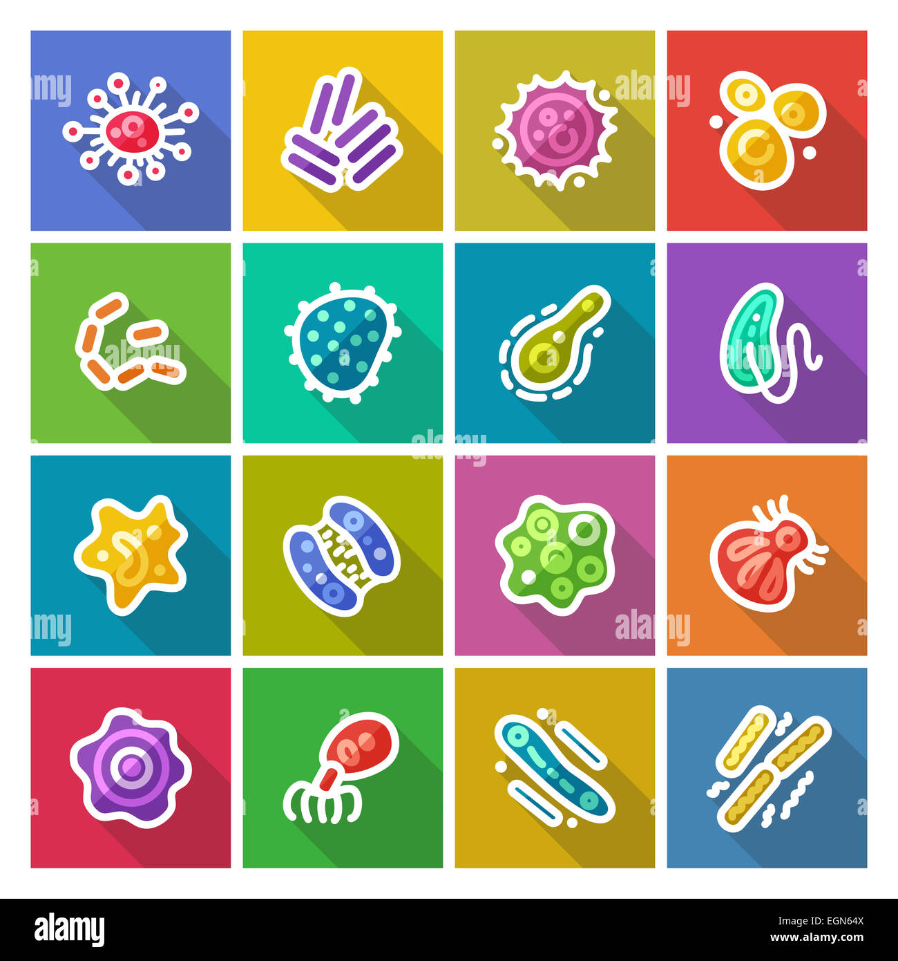 Germs and Bacteria Flat Icons Set Stock Photo