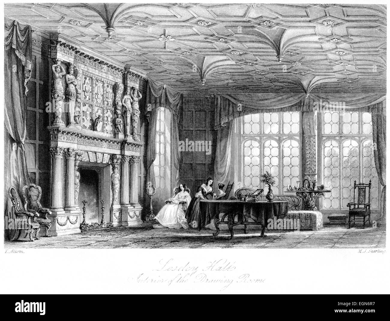 An engraving of Loseley Hall, Surrey - Interior of the Drawing Room ...