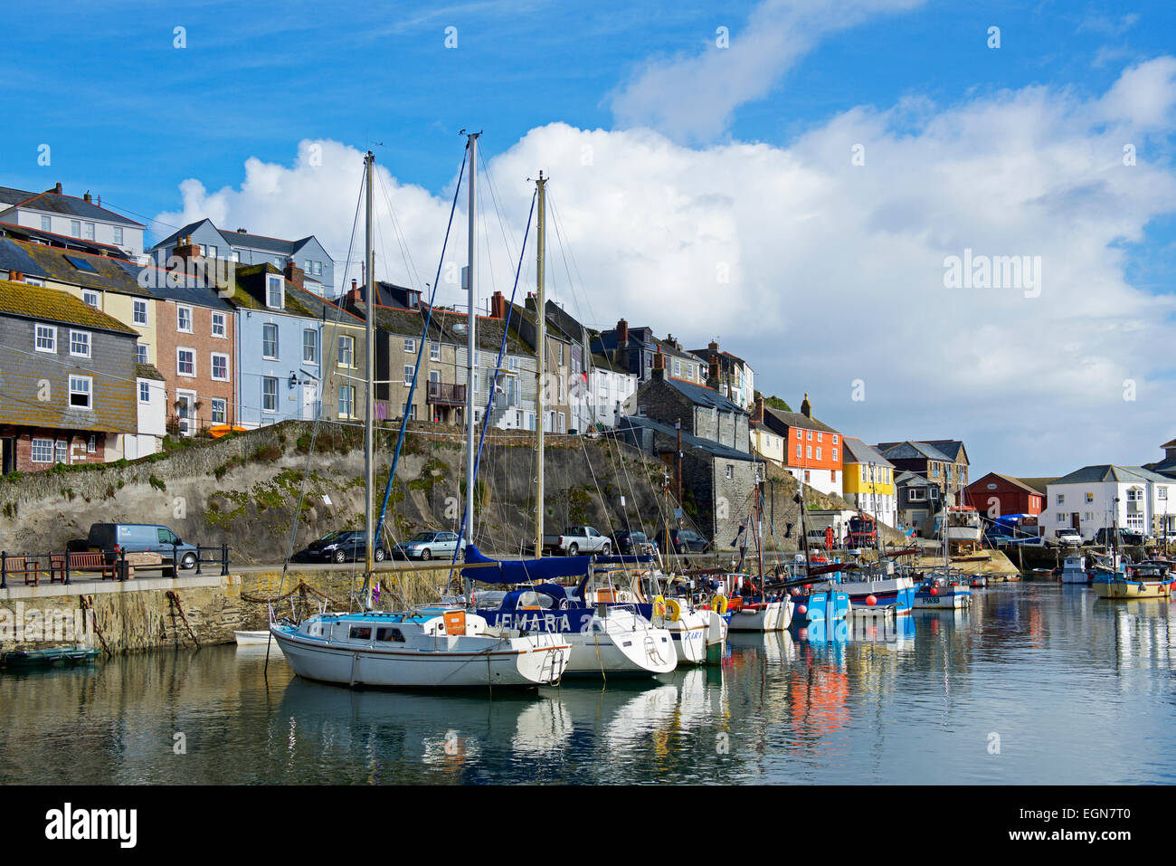 Boats moored in Mevagissey Harbour, Cornwall, England UK Stock Photo ...