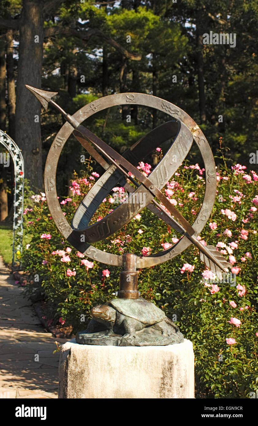 Bow and Arrow Armillary Sundial  Des Moines, Iowa  Rose Garden Stock Photo