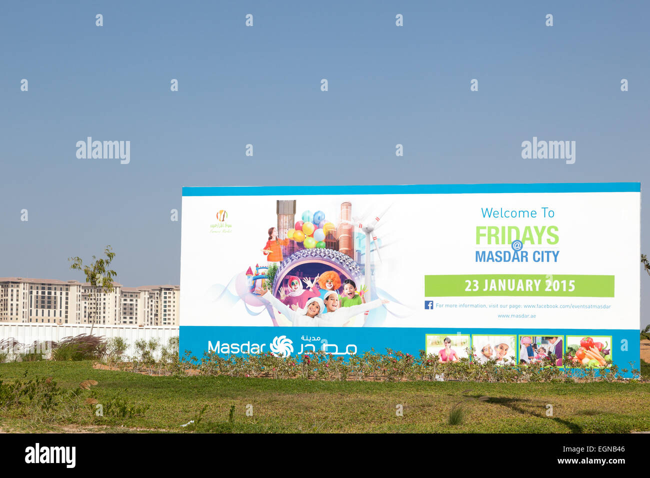 Fridays at Masdar City advertisement board in Abu Dhabi. Stock Photo