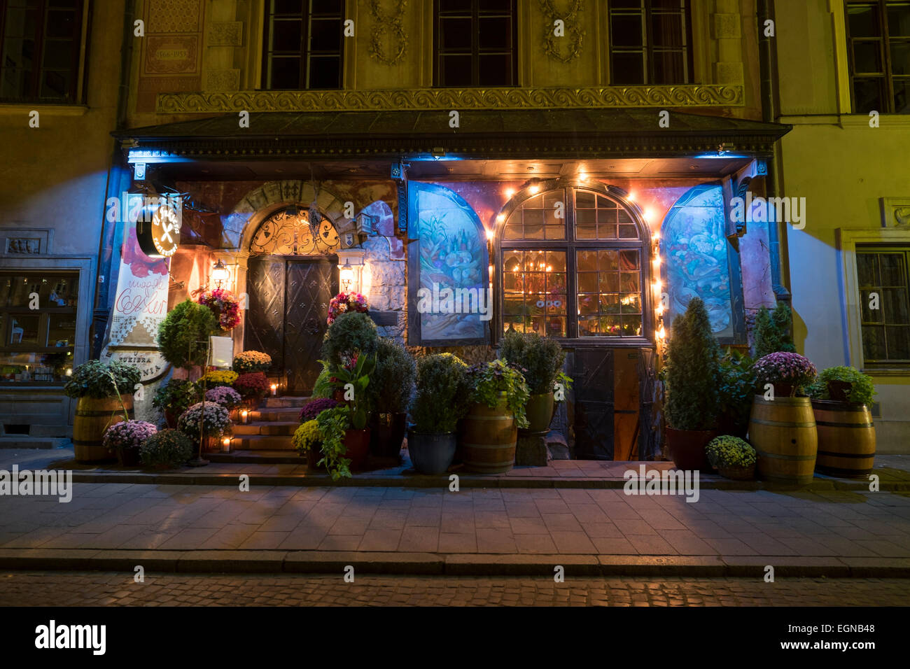 Ornate restaurant in the Old Town, Warsaw, Poland Stock Photo