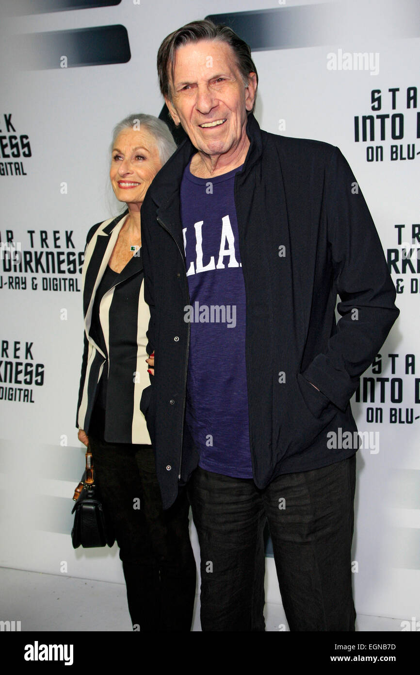 Susan Bay and Leonard Nimoy attend the Paramount Pictures' celebration of the Blu-Ray and DVD debut of 'Star Trek: Into Darkness' at California Science Center on September 10, 2013 in Los Angeles Stock Photo