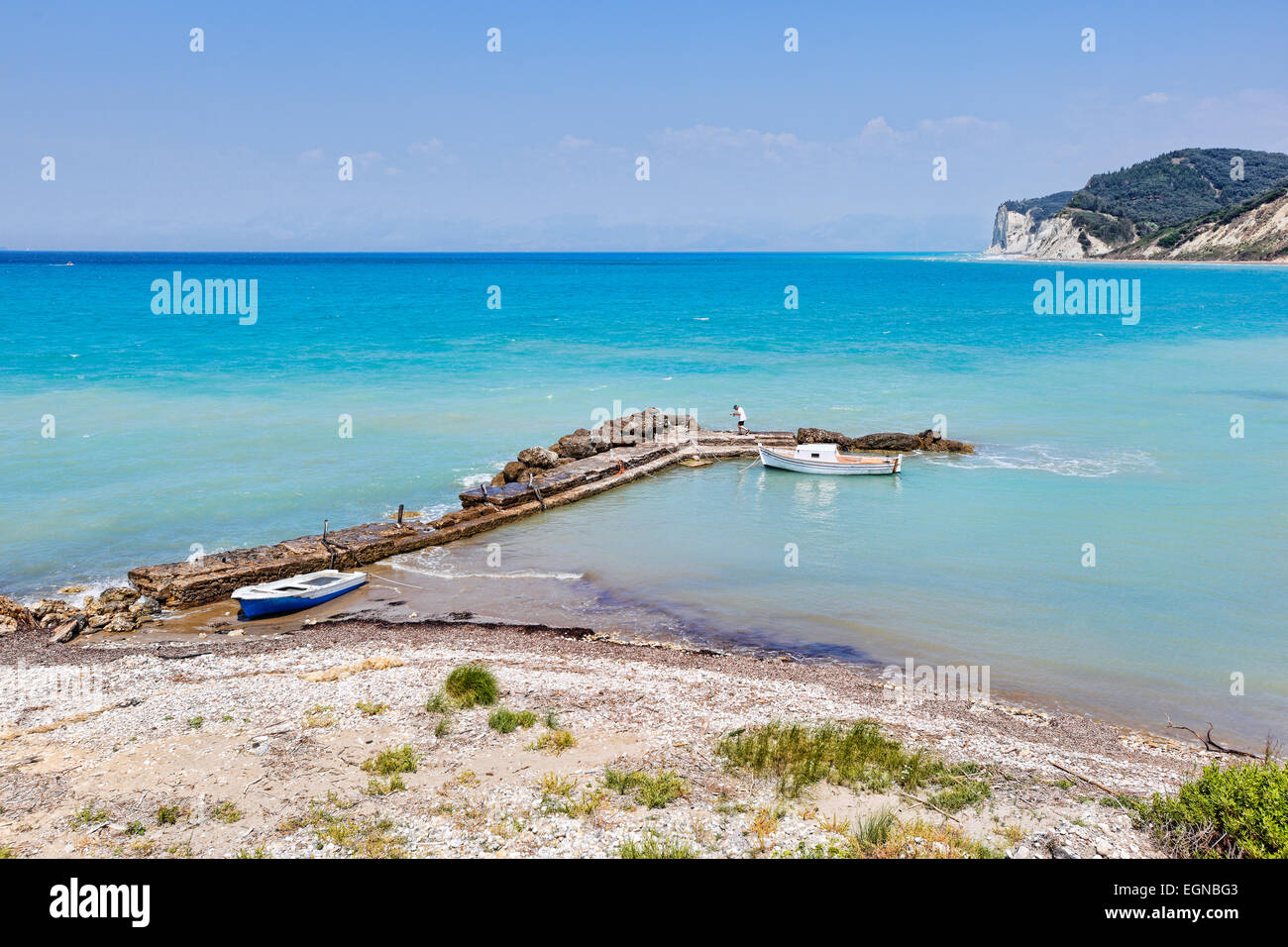 A small harbor at Agios Stefanos in Corfu, Greece Stock Photo