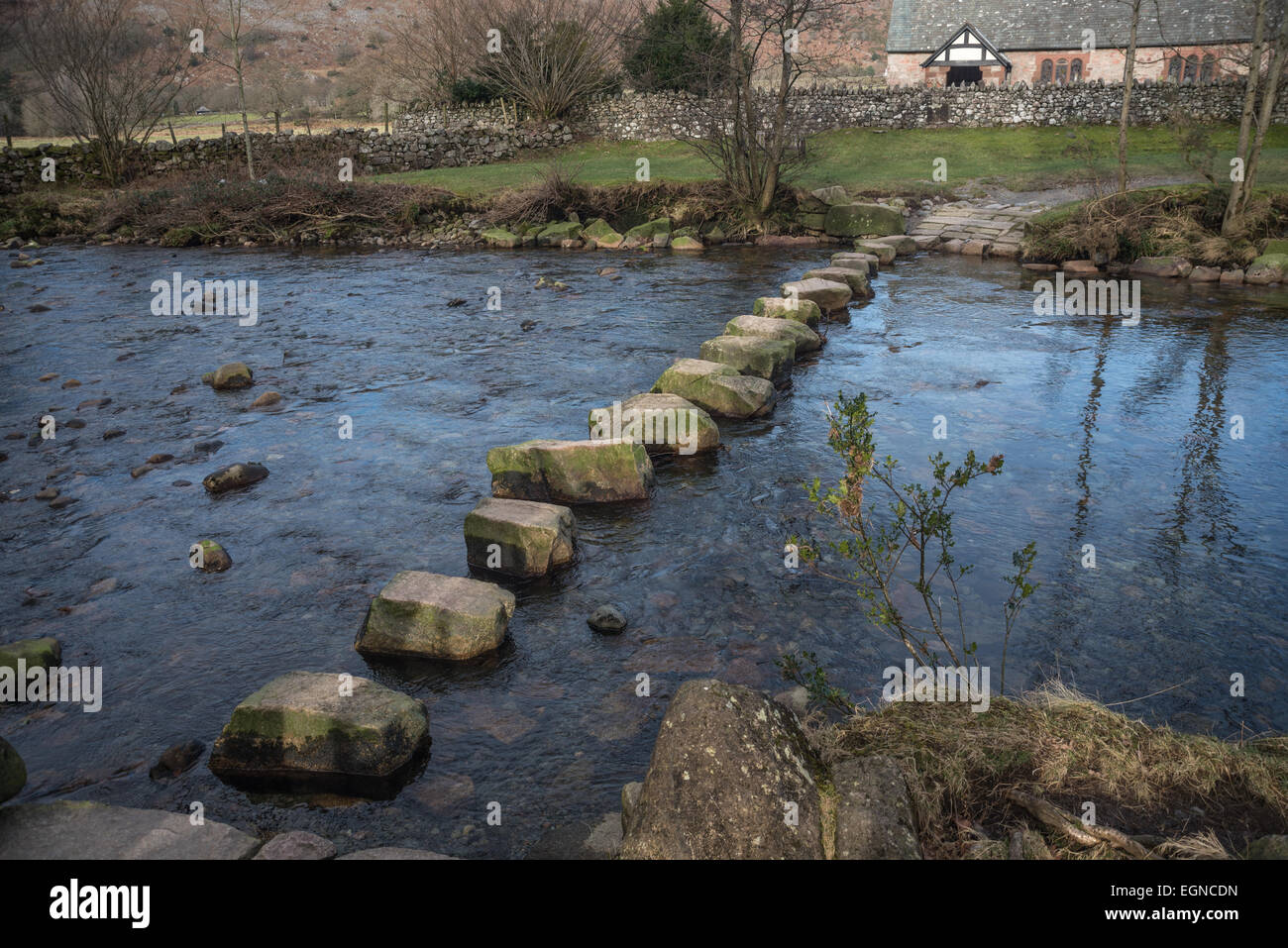 Stepping stones across the River Esk at Boot in Cumbria Stock Photo