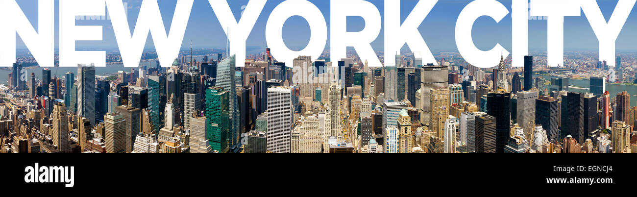 New York City Panoramic Manhattan Skyline Text Stock Photo