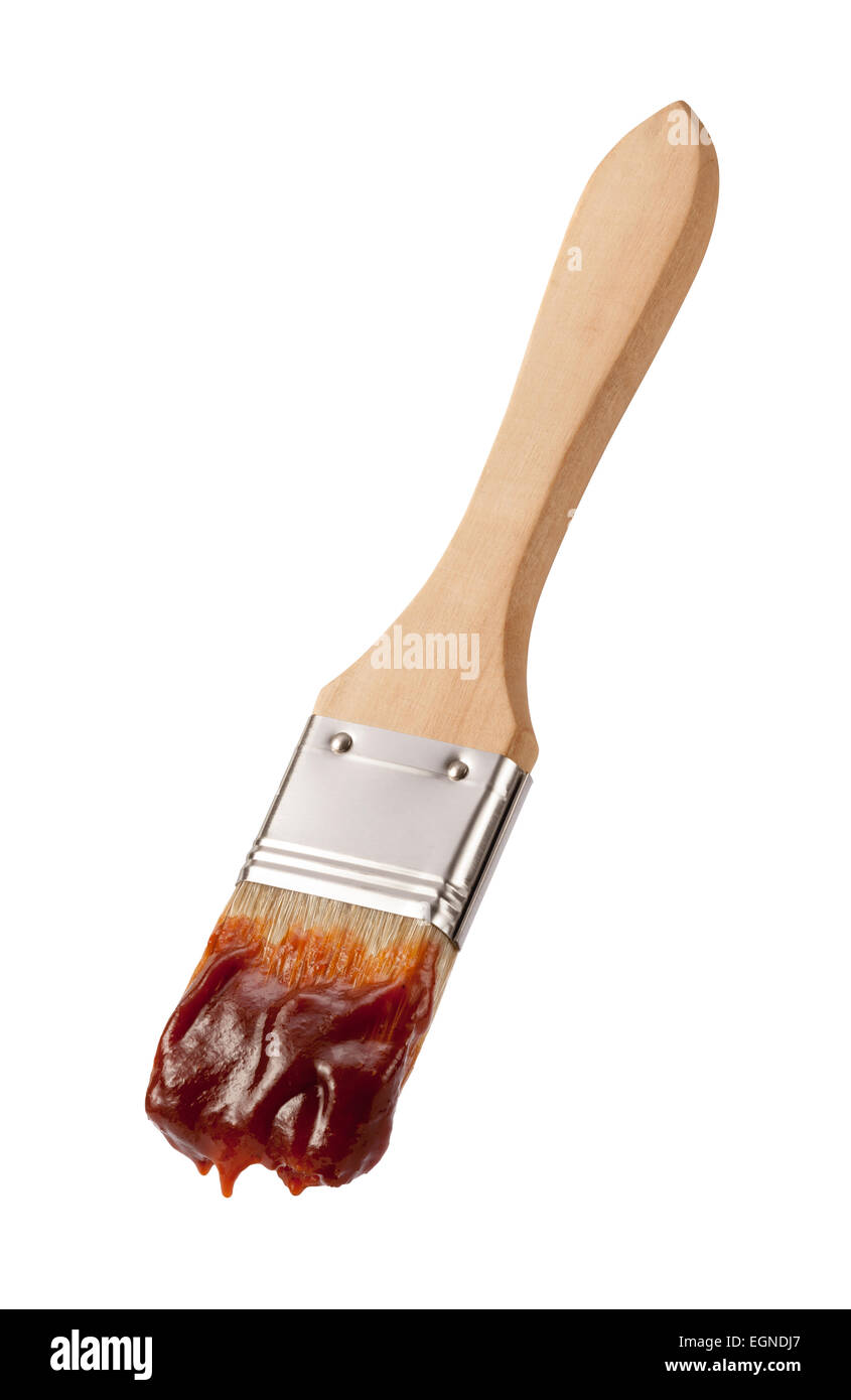 Barbecue Brush with a Wooden Handle isolated on white. Stock Photo