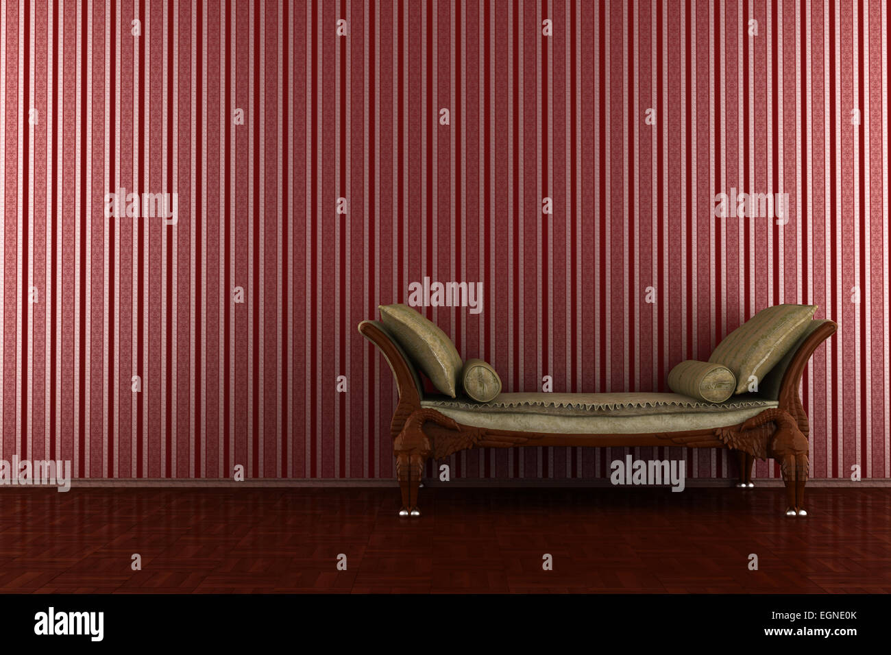 classic sofa in front of red striped wall Stock Photo Alamy