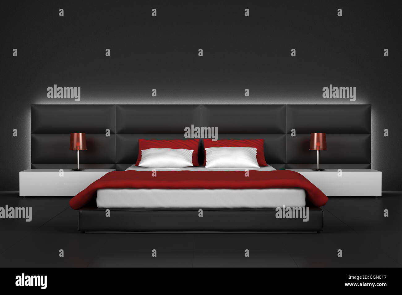 modern bedroom with black wall and floor Stock Photo - Alamy