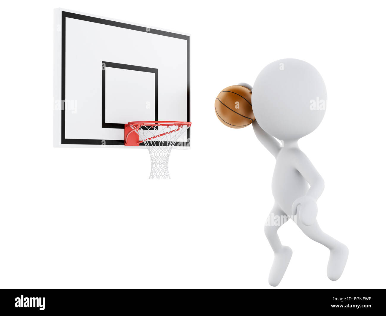 3d image. White people playing basketball trying to score. Isolated white background Stock Photo