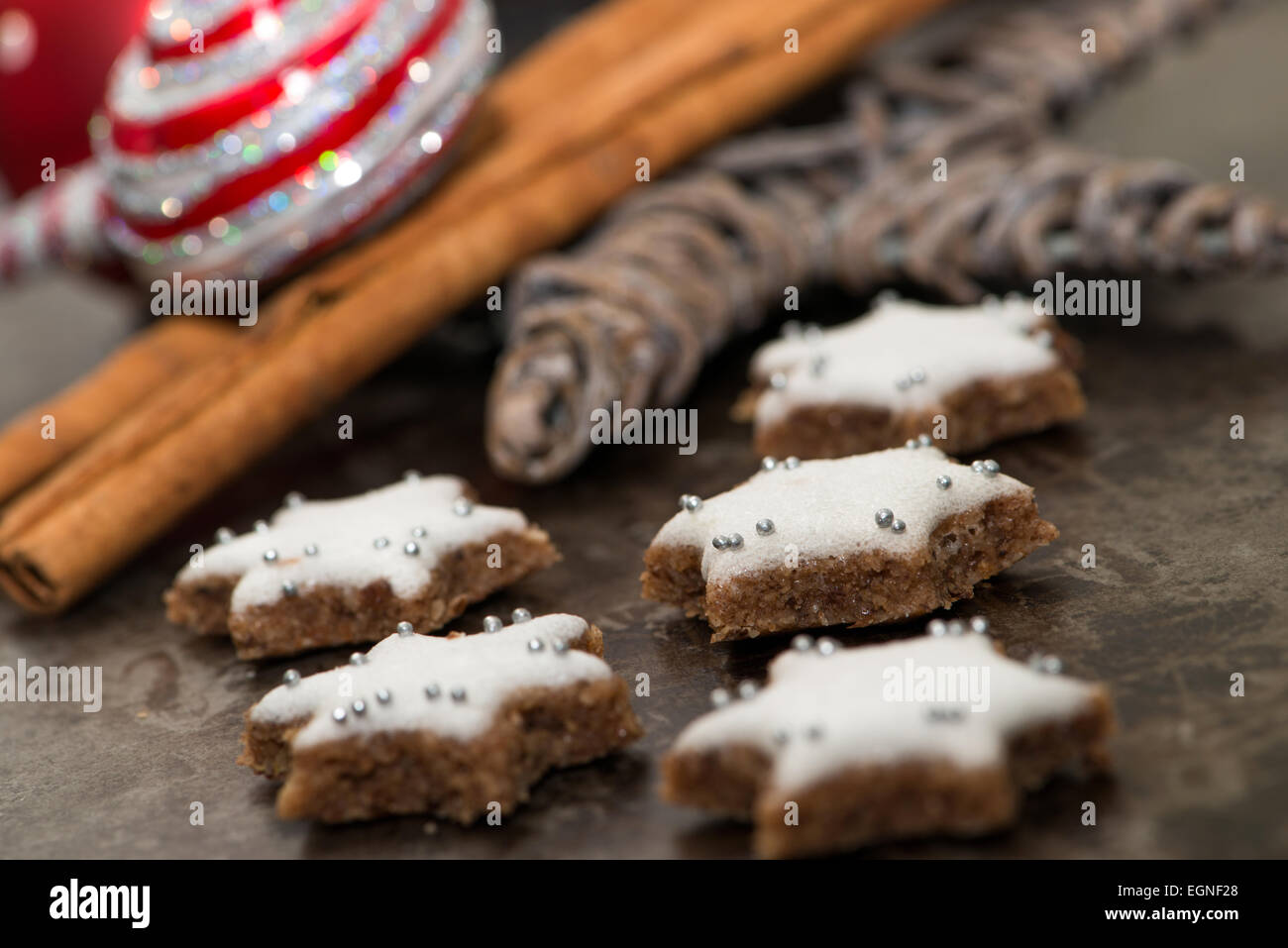 Cinnamon stars with christmas decoration Stock Photo Alamy