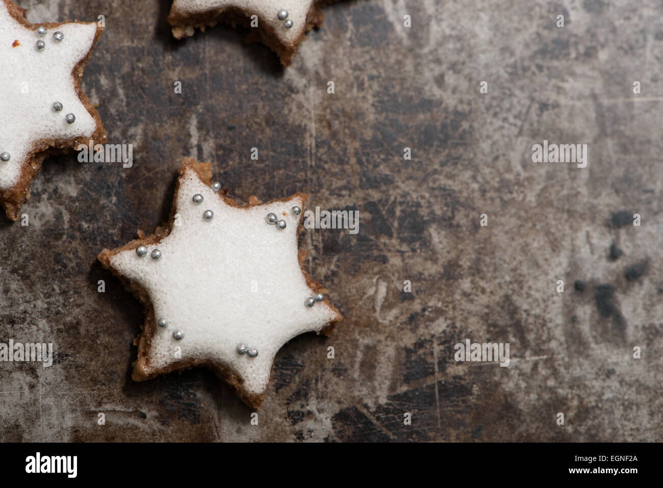 Cinnamon stars on a baking tray Stock Photo