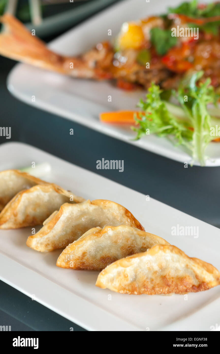 Pan Fried Dumplings Stock Photo
