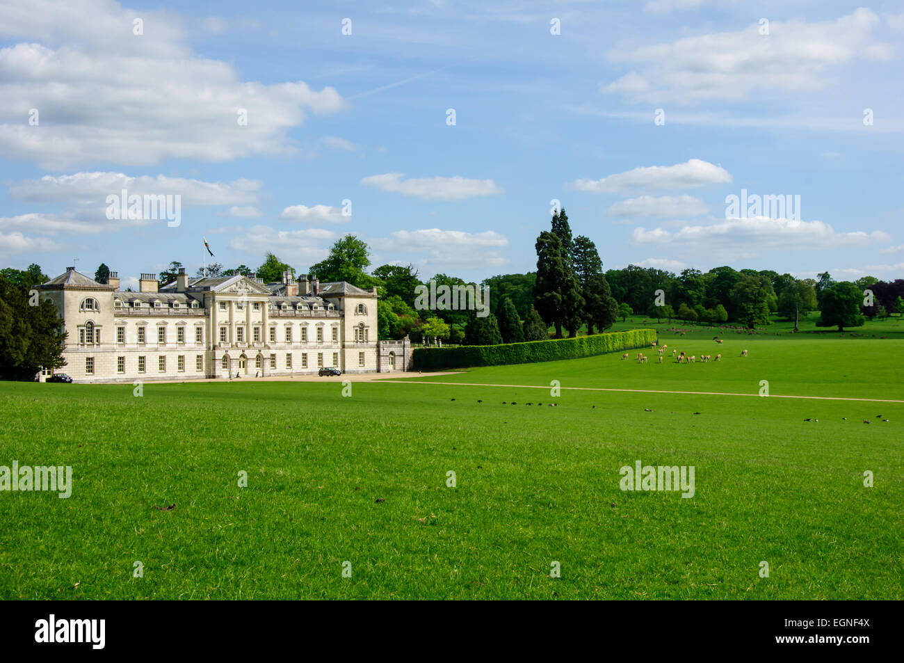 View of Woburn Abbey and Deer Park, Bedfordshire, England Stock Photo
