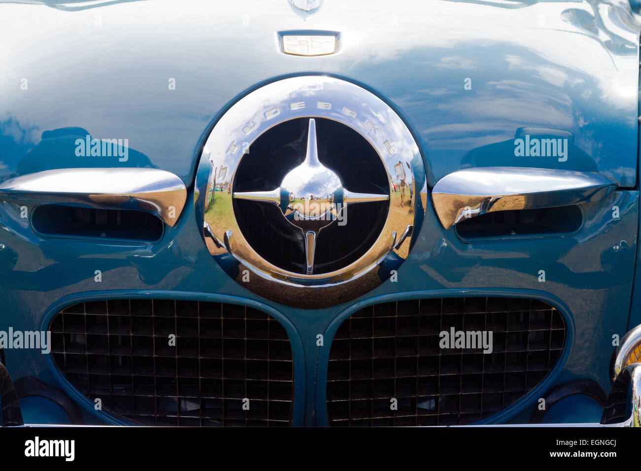 Closeup of the front of a classic1950 Studebaker Stock Photo