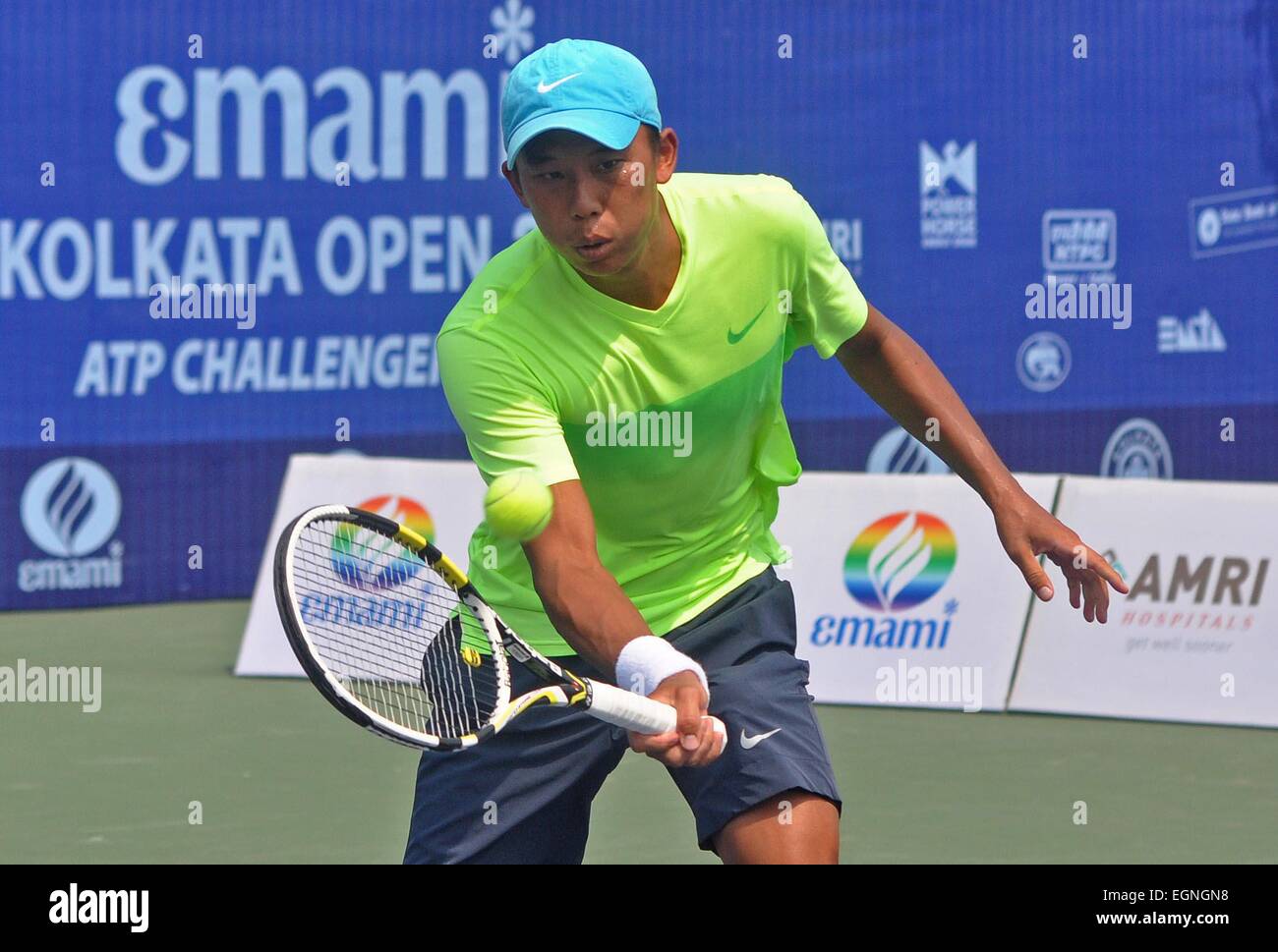 Kolkata, India. 27th February, 2015. Tennis Player Ti Chen in action during  the Emami Kolkata Open
