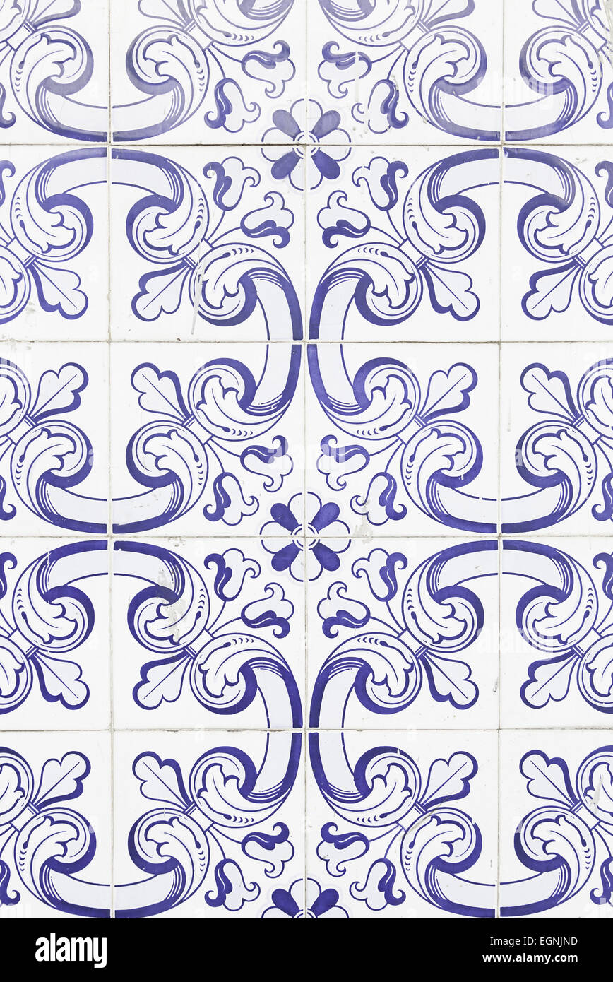 Typical old Lisbon tiles, detail of a classic ceramic tiles, art of