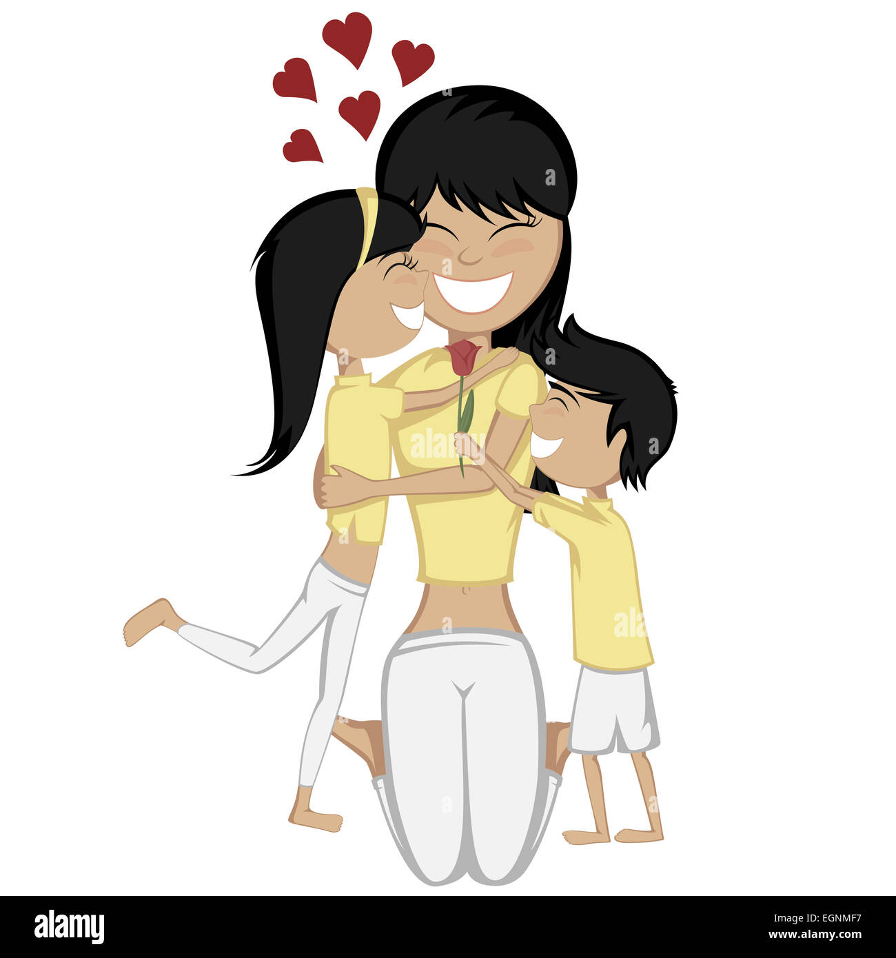 A Cute Black Haired Girl And Boy Surprise Their Black Haired Mom