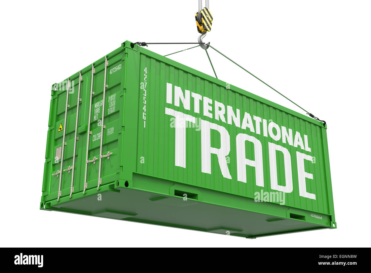 International Trade - Green  Hanging Cargo Container. Stock Photo