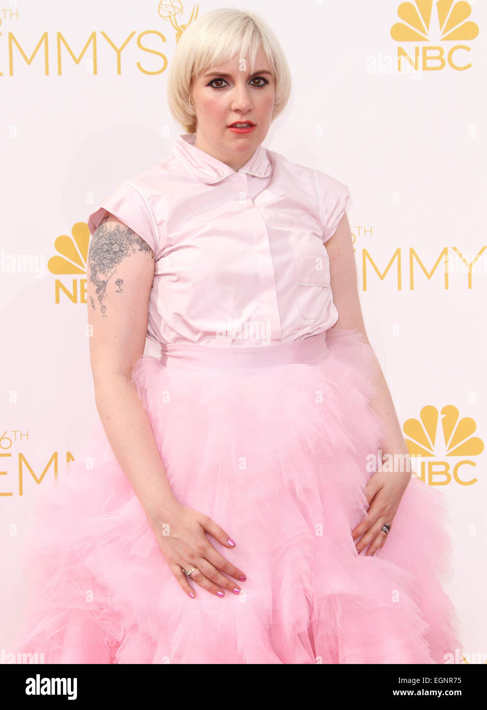 66th Primetime Emmy Awards held at The Nokia Theatre L.A. Live. Featuring: Lena Dunham Where: Los Angeles, California, United States When: 25 Aug 2014 Stock Photo
