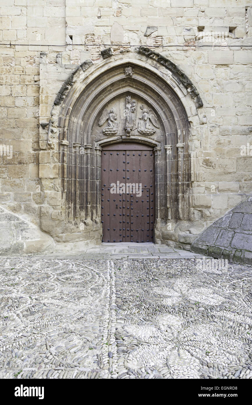 Old wooden door of a medieval church, detail of a decorated door ...