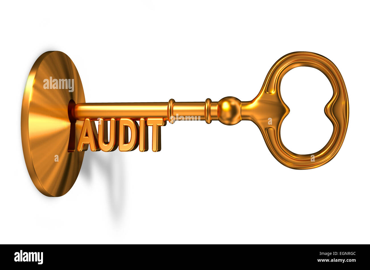 Audit - Golden Key is Inserted into the Keyhole. Stock Photo