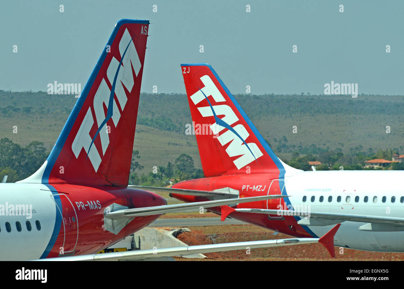 TAM airplanes in Brasilia international airport Brazil Stock Photo