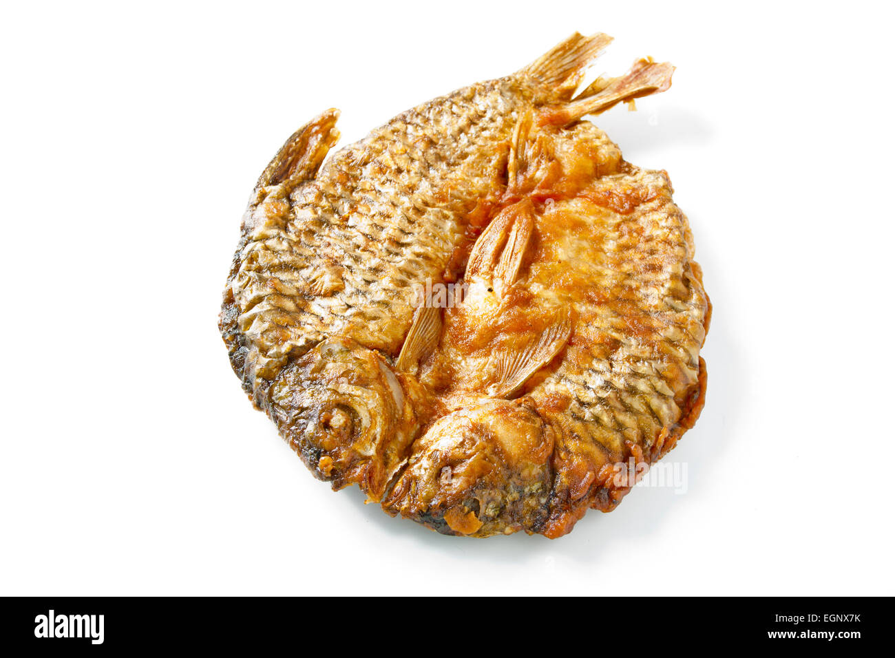 Dried fish fried with  Flour on white. Stock Photo