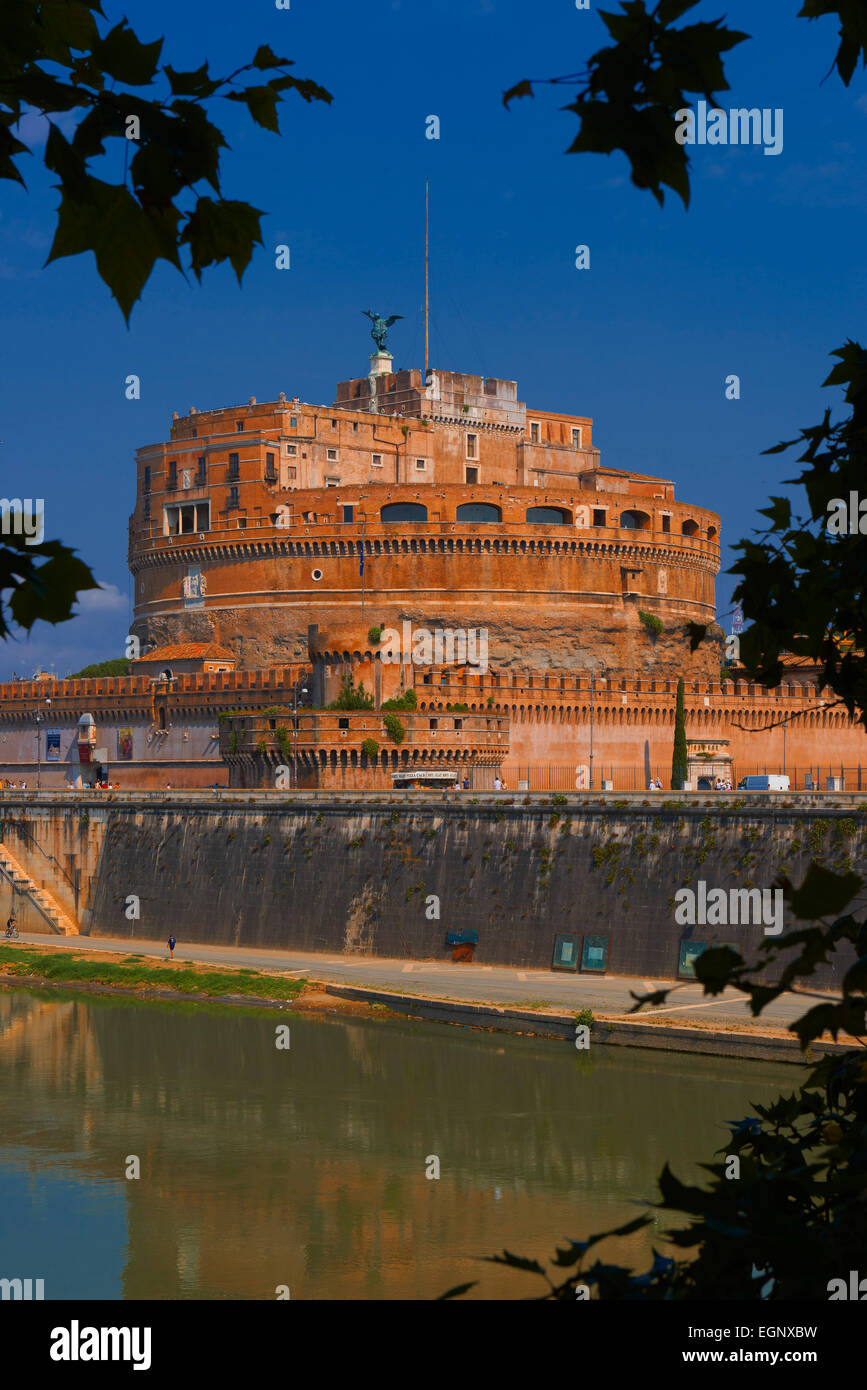 Sant Angelo Castle, Sant Angelo Bridge, River Tiber, Sant Angelo Castel, Mausoleum of Hadrian, Rome, Lazio, Italy. Stock Photo