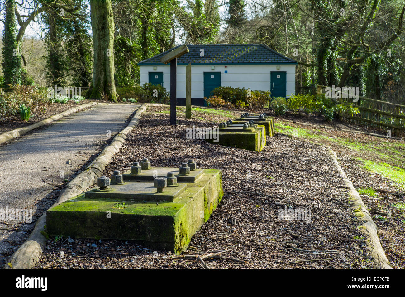 These anchor point in the grounds of Stormont Estate were used during the second world war to anchor antiaircraft barrage balloo Stock Photo