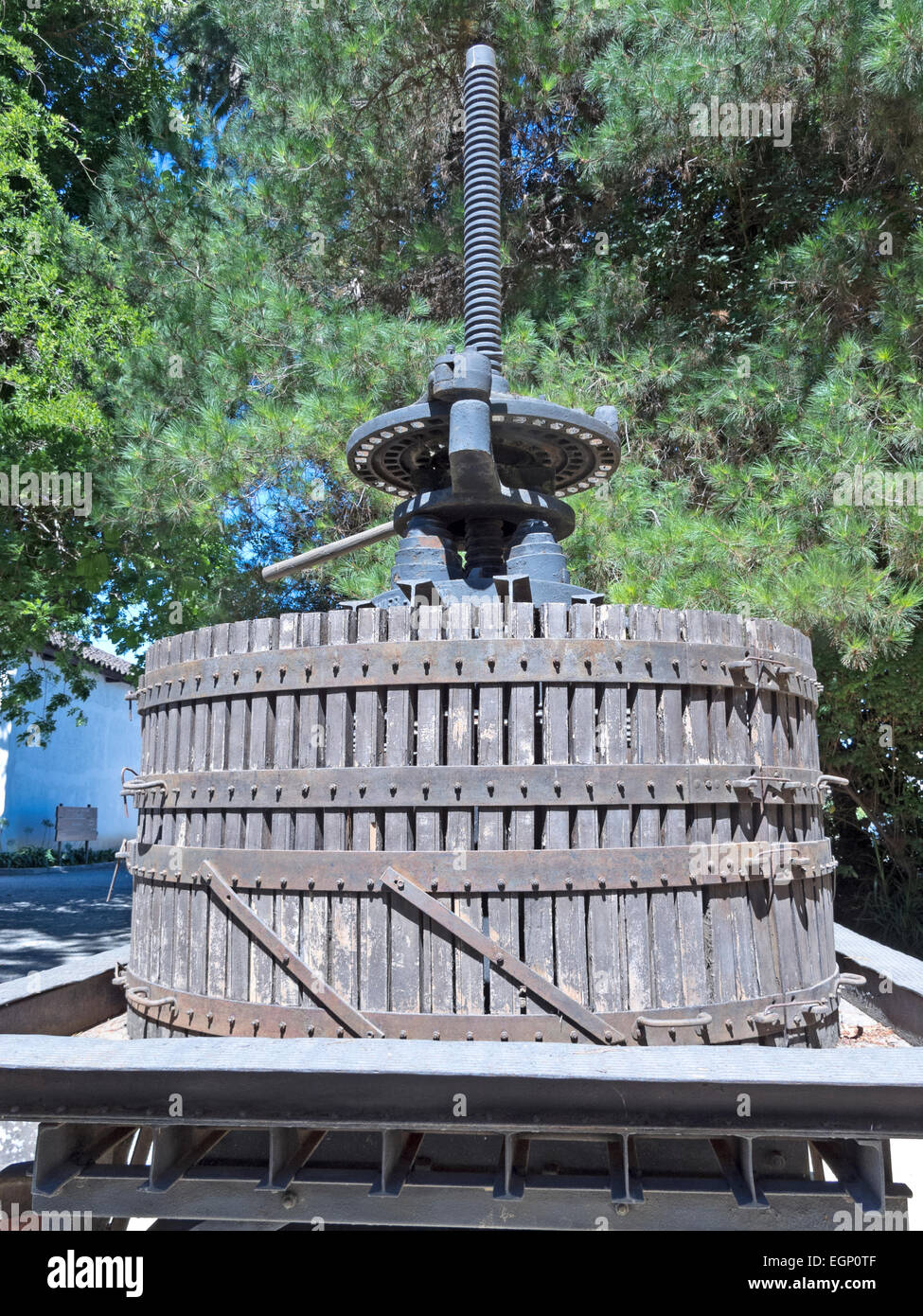 Ancient wine press. Traditional old technique of winemaking. The