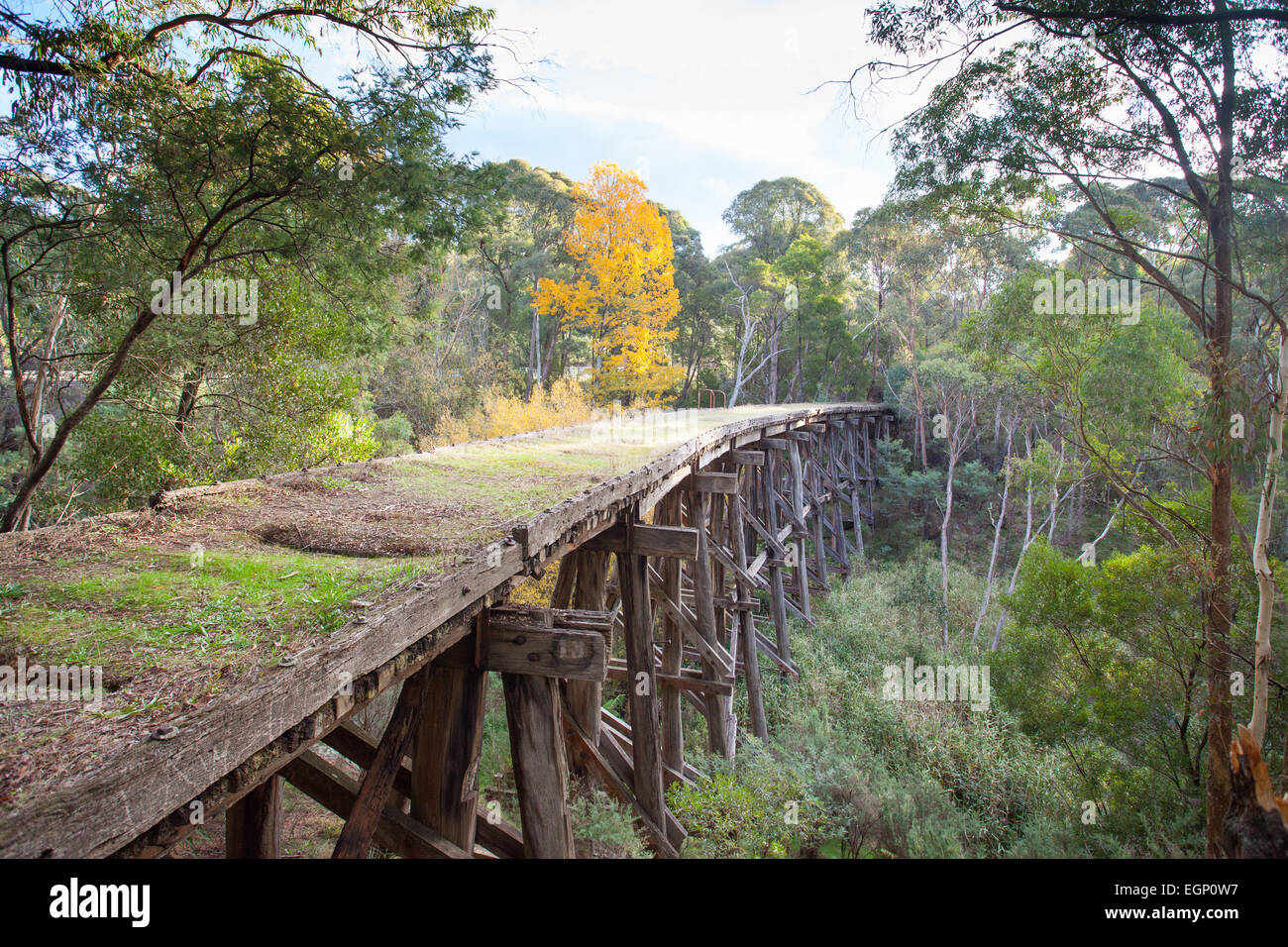 A historic disused railway trestle bridge near Koetong, Victoria Stock