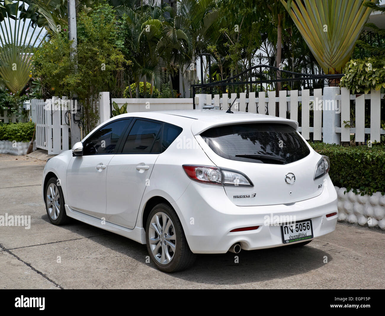 Mazda 3 hatchback car in white Stock Photo