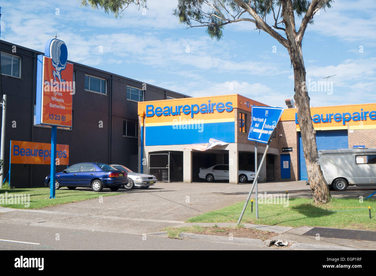 Beaurepairs a national tyre fitting and battery service for cars, here a store in Brookvale Sydney,australia Stock Photo