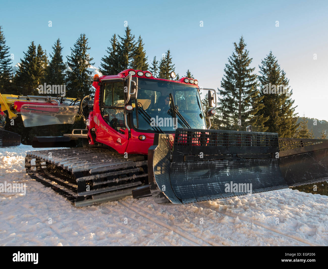 PistenBully piste groomer in La Clusaz, France. Stock Photo