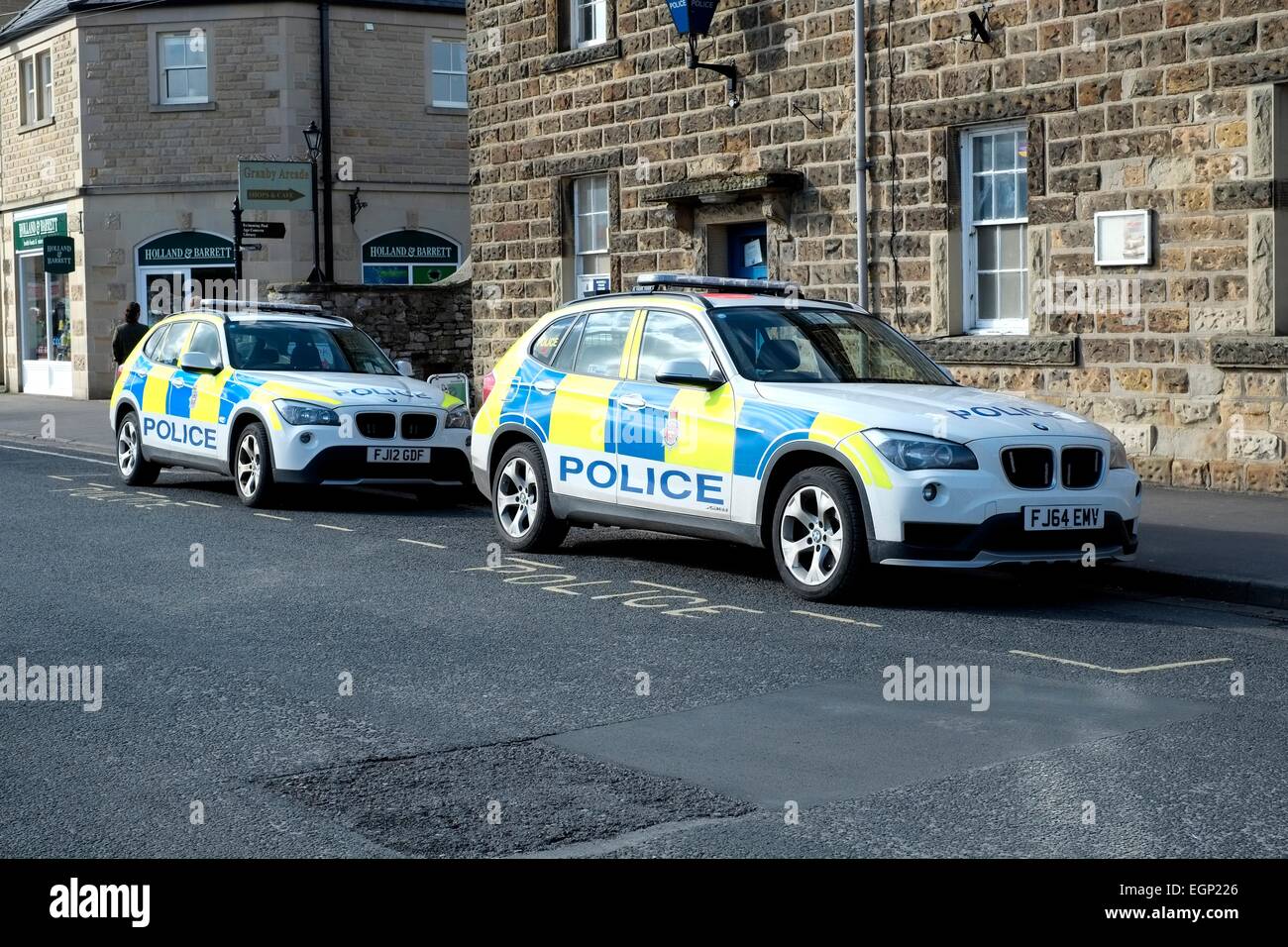 Two BMW police cars out side Bakewell police station Derbyshire England UK Stock Photo
