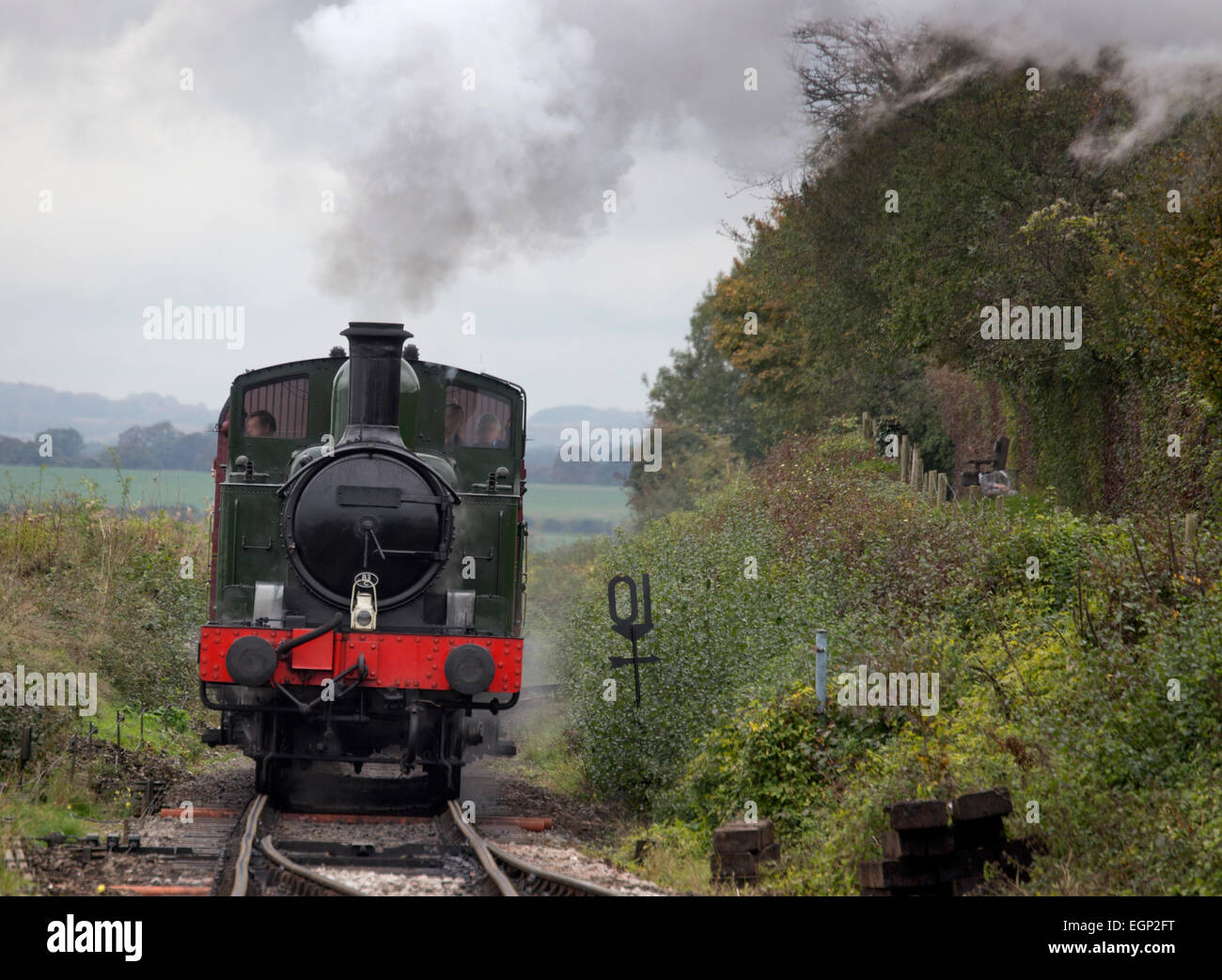The steam locomotive 1450 approaching Ropley Station on the Mid Hants Railway (Watercress Line)  Hampshire, England, UK. Stock Photo