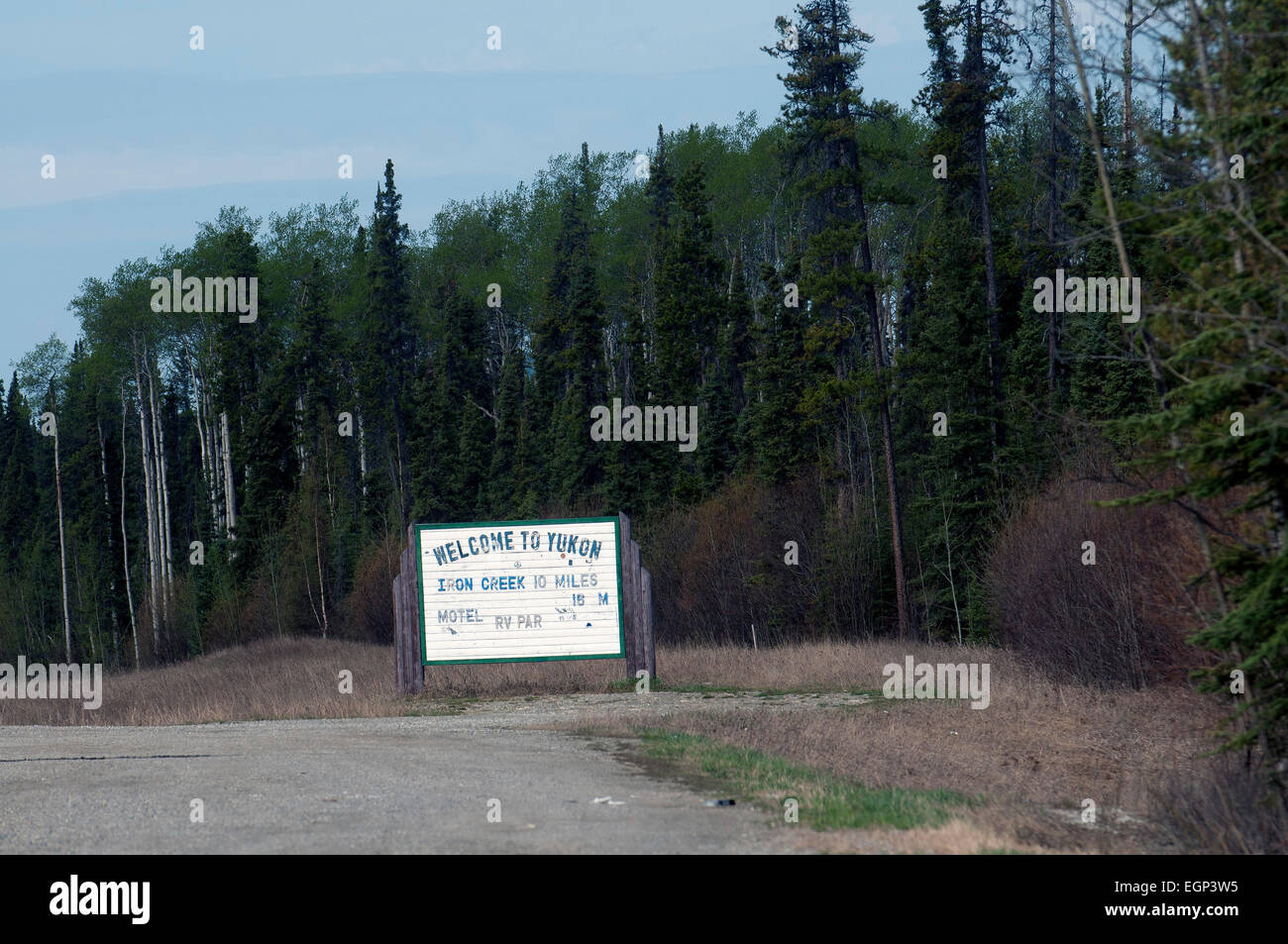 Welcome sign to Yukon Territory Canada on Alcan Stock Photo