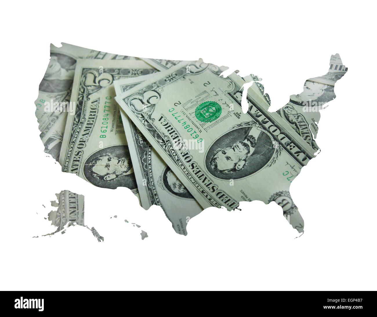 image of map of United States of America made from dollars Stock Photo
