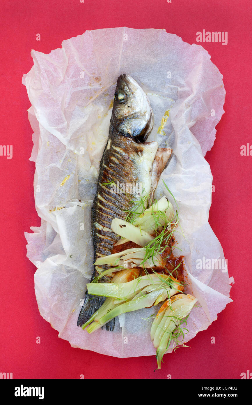 Baked Trout with Fennel Stock Photo