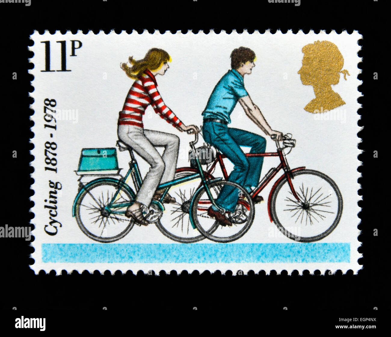 Postage stamp. Great Britain. Queen Elizabeth II. 1978. Centenaries  of Cyclists Touring Club and British Cycling Federation. Stock Photo