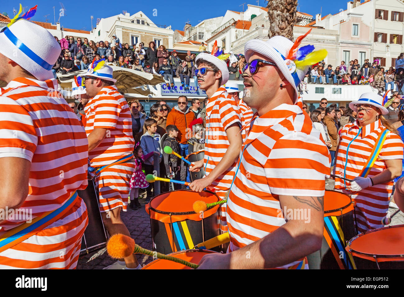 View of the Bateria, the musical section of the Samba School, playing for  the dancers in the Brazilian Rio de Janeiro Stock Photo - Alamy