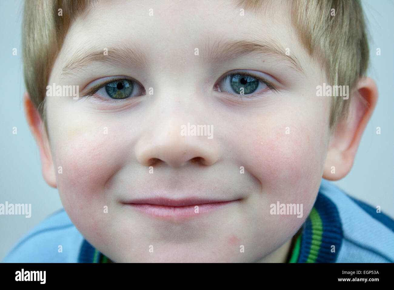 5 year old boy face shots close up expression Stock Photo
