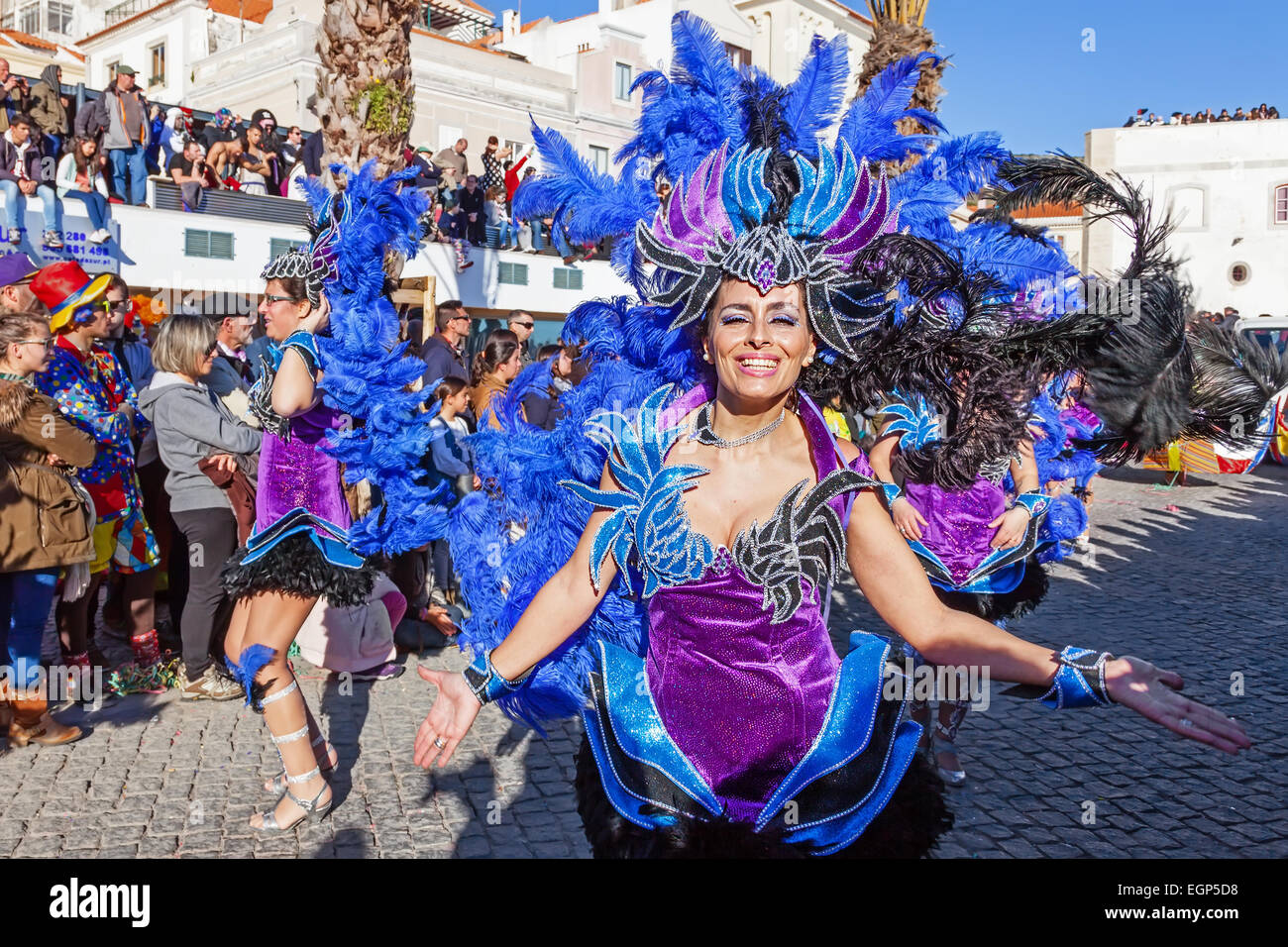 Samba dancers members of the Ala Section, in the Rio de Janeiro Brazilian style Carnaval Parade. Stock Photo