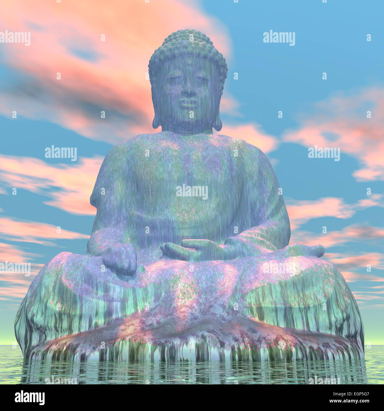 Big green buddha by pink sunset - 3D render Stock Photo